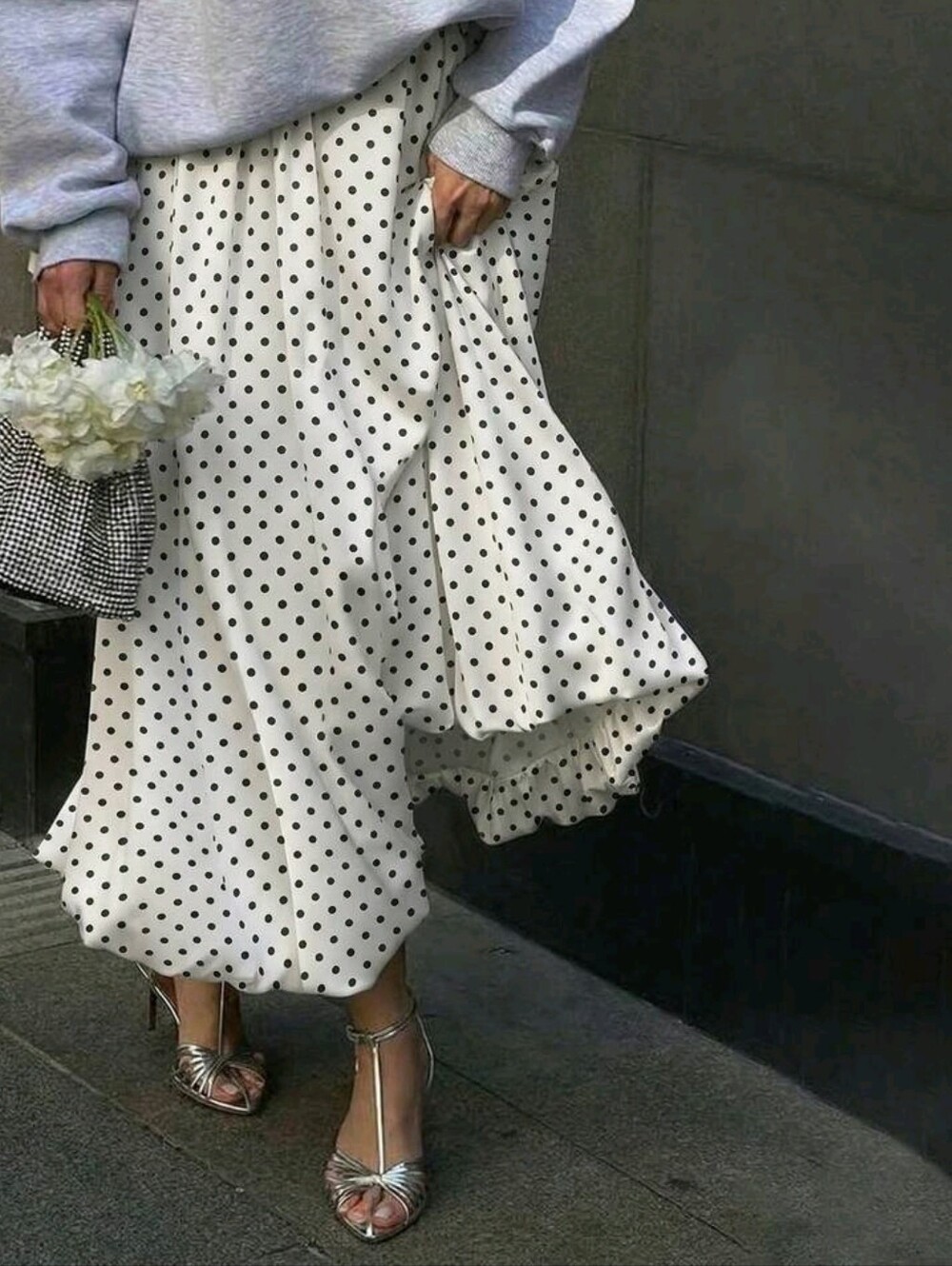 Women's Casual Elegant Low-Waist Ruched Skirt, Polka Dot Print
